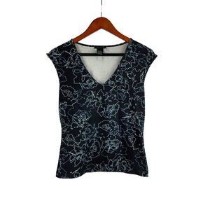 The Limited Womens V-Neck Sleeveless Top M Black Floral Abstract Nylon Spandex B